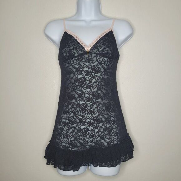 Victoria's Secret Other - Y2k Victoria's Secret black pink lace ruffle mini slip dress party grunge M